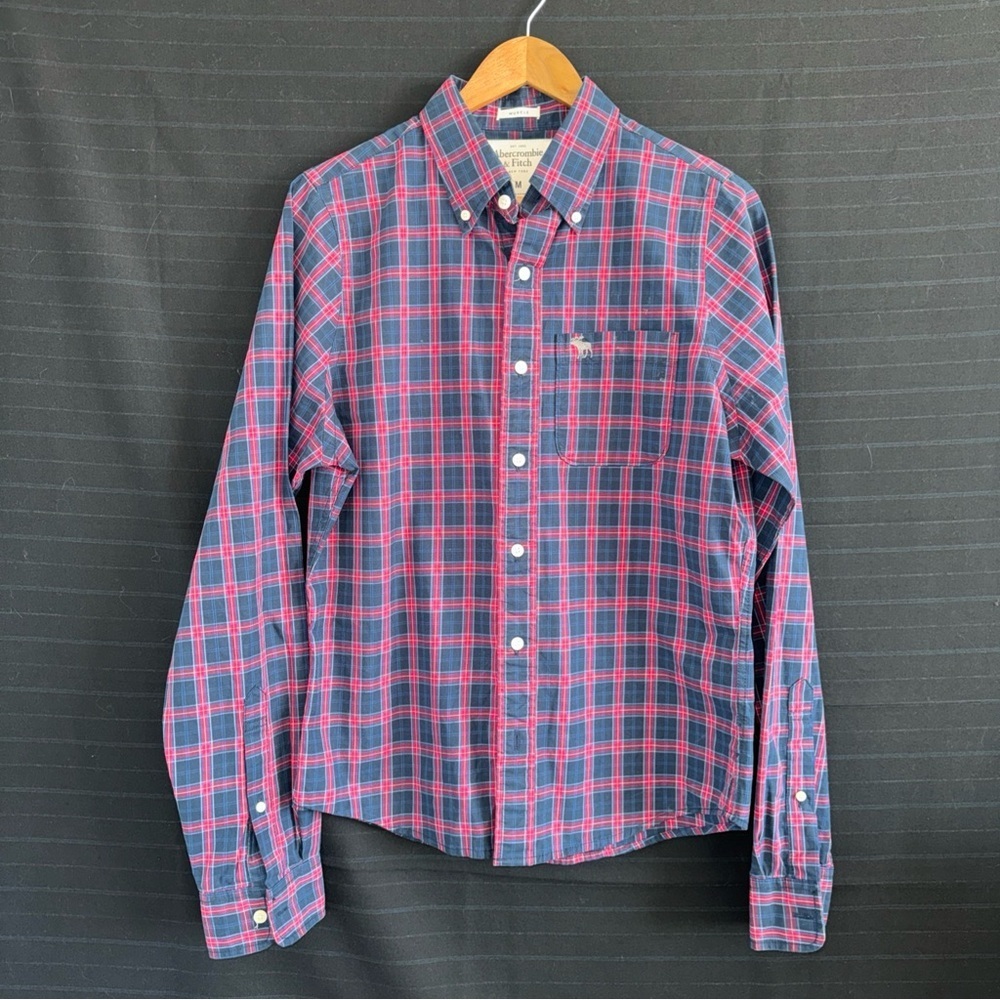 Abercrombie & Fitch Shirt Men's Medium Plaid Button Up Muscle Long Sleeve Logo